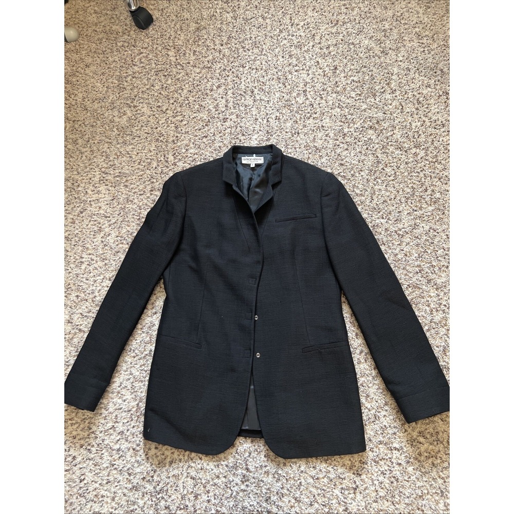 ARMANI COLLEZIONI Women Blazer Sz 8 Black Wool Blend Made In Italy Hidden Snaps